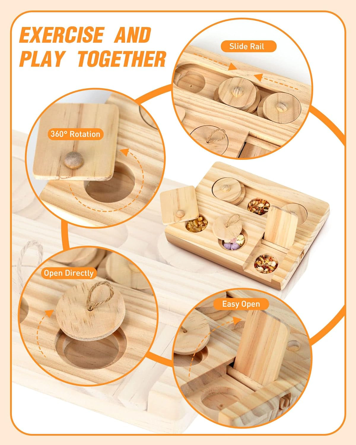Guinea Pig Foraging Toys, 6 in 1 Hamsters Wooden Interactive Enrichment Toys, Tr