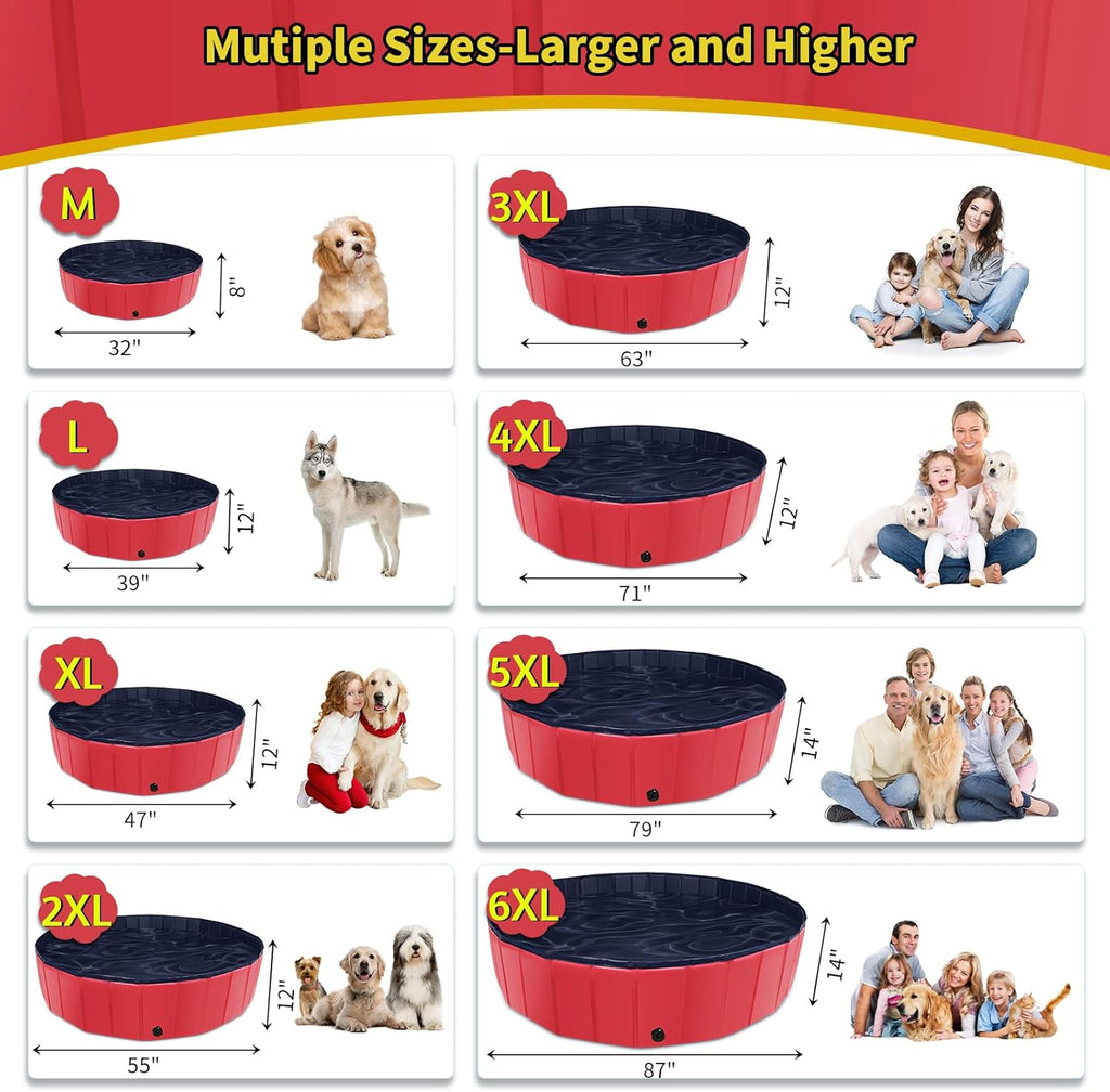 Foldable Dog Pool, 39" X 12" Kiddie Pool with Hard Plastic, Non-Slip Dog Bath Tu