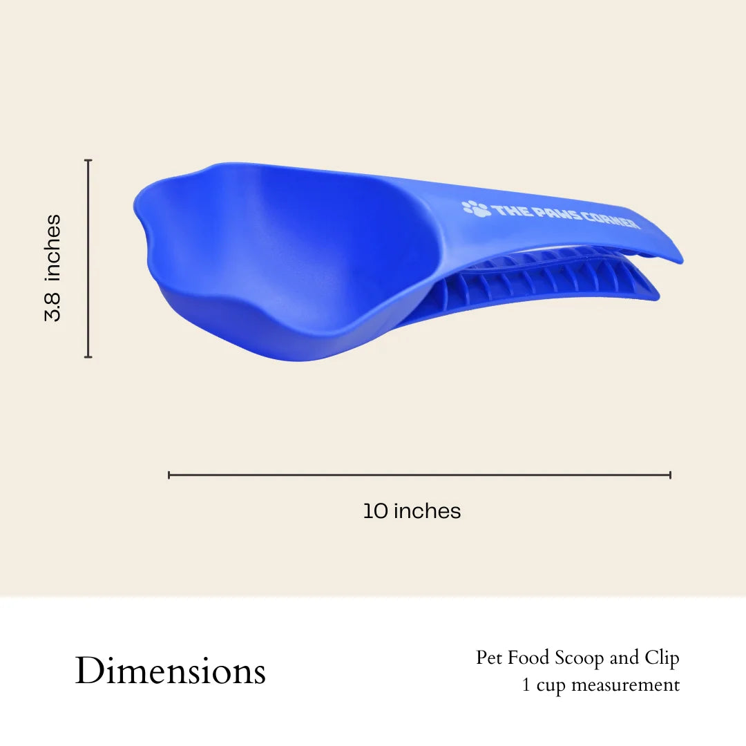 Sturdy and Durable 2In1 Paw Shaped Pet Food Scoop N' Clip, Dog Food Scooper, Scoop N' Clip, Pet Food Scooper (1 Cup Measurement Food Scooper with a Clip at the Back)
