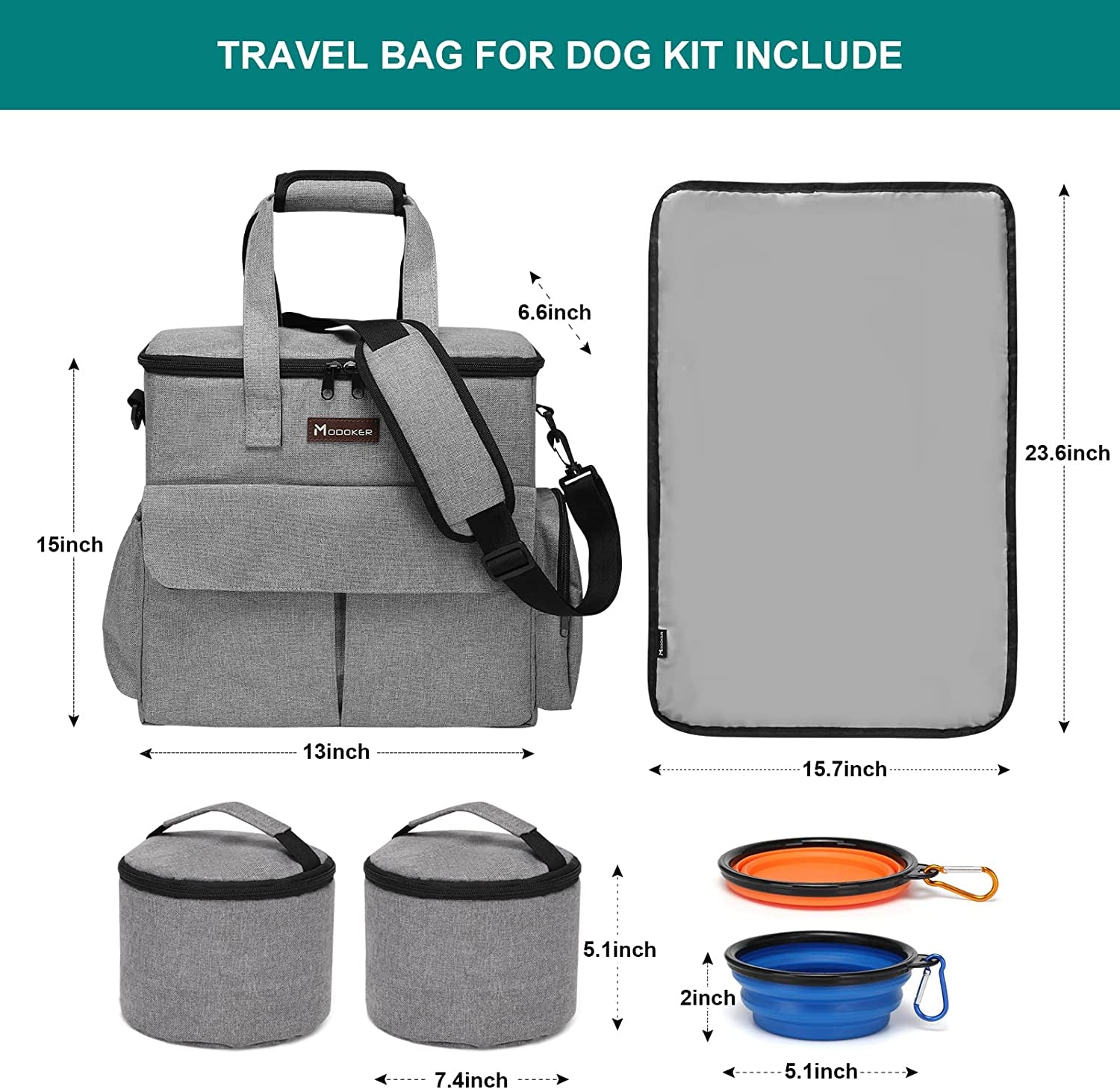 Dog Travel Bag, Weekend Pet Travel Set for Dog and Cat, Airline Approved Tote Or