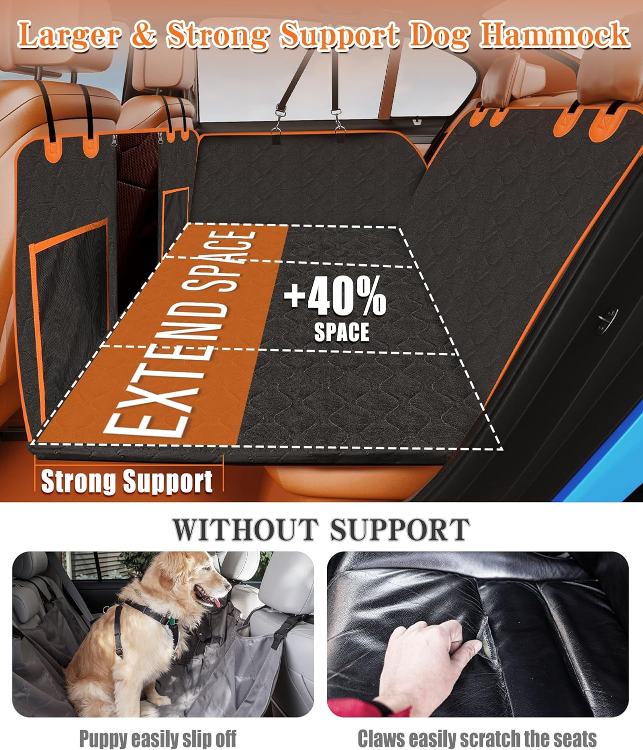 Back Seat Extender for Dogs, Dog Car Seat Cover for Back Seat with Waterproof Ha
