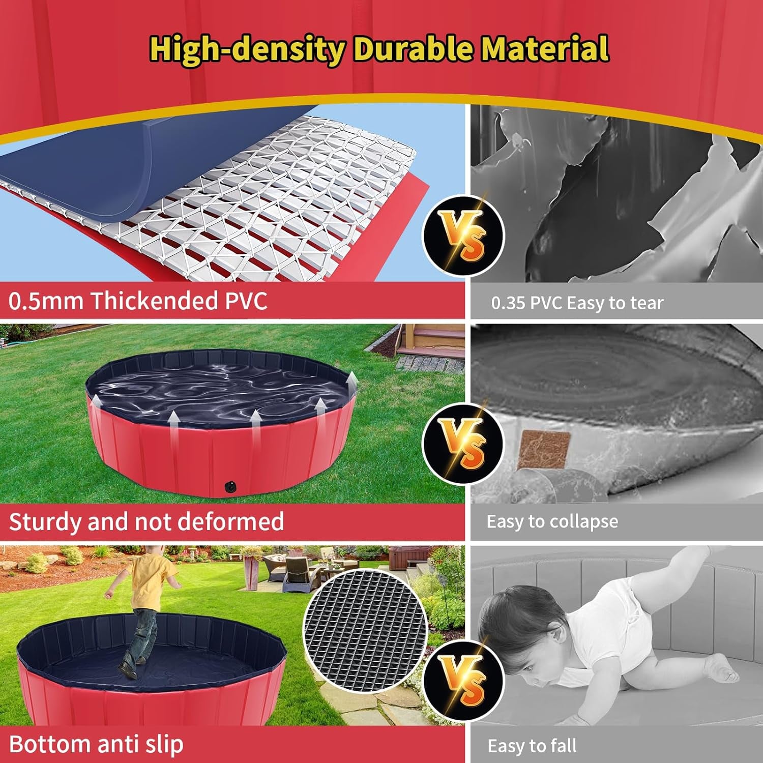 Foldable Dog Pool, 39" X 12" Kiddie Pool with Hard Plastic, Non-Slip Dog Bath Tu