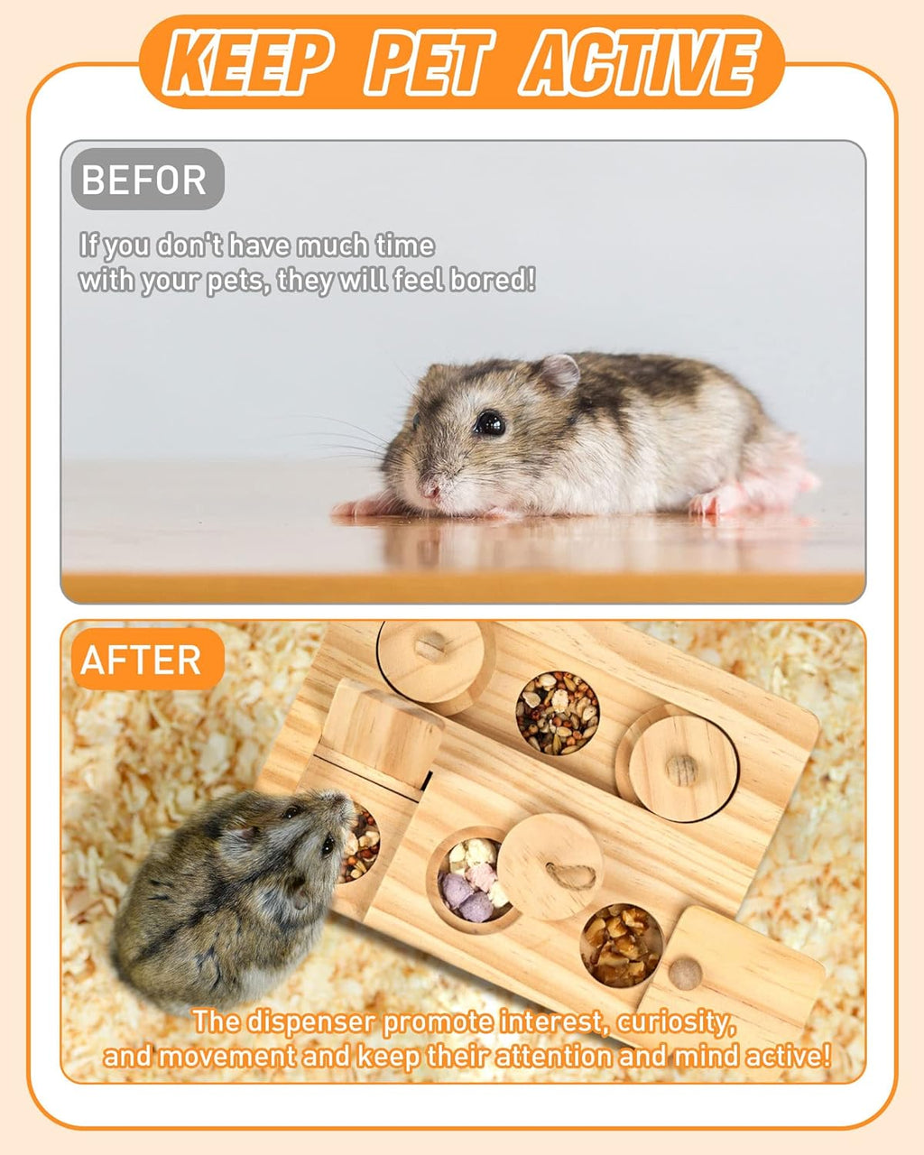 Guinea Pig Foraging Toys, 6 in 1 Hamsters Wooden Interactive Enrichment Toys, Tr
