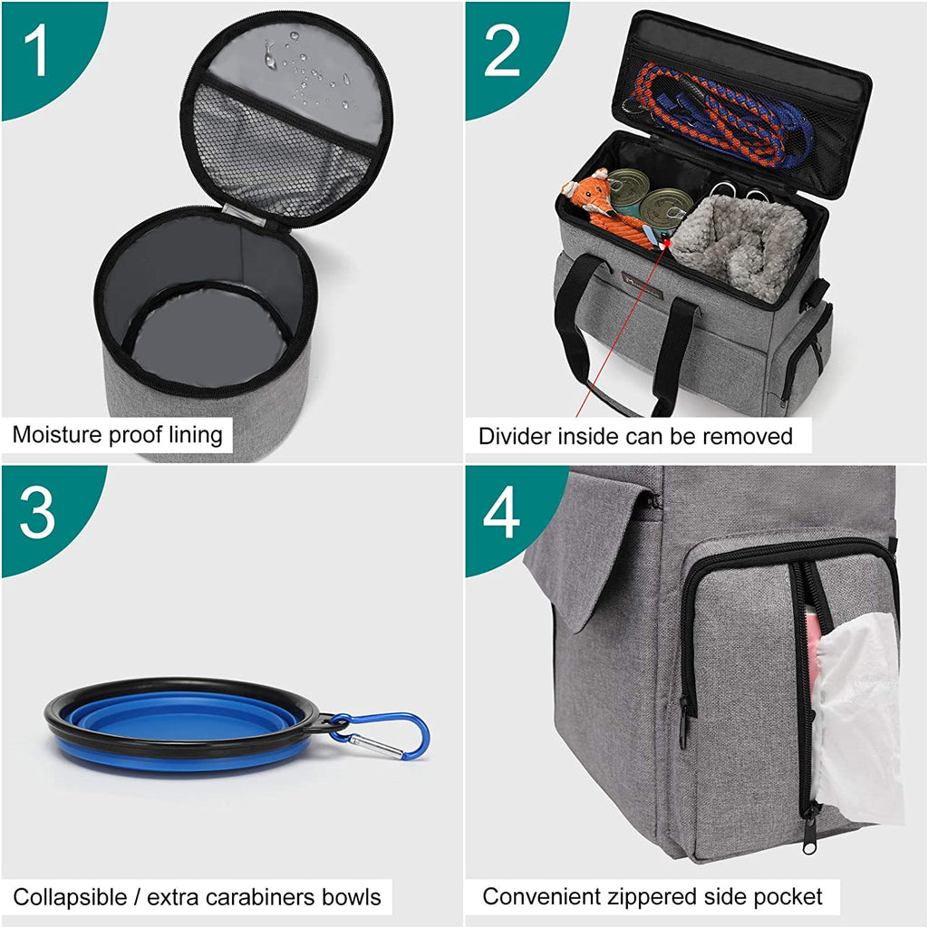 Dog Travel Bag, Weekend Pet Travel Set for Dog and Cat, Airline Approved Tote Or