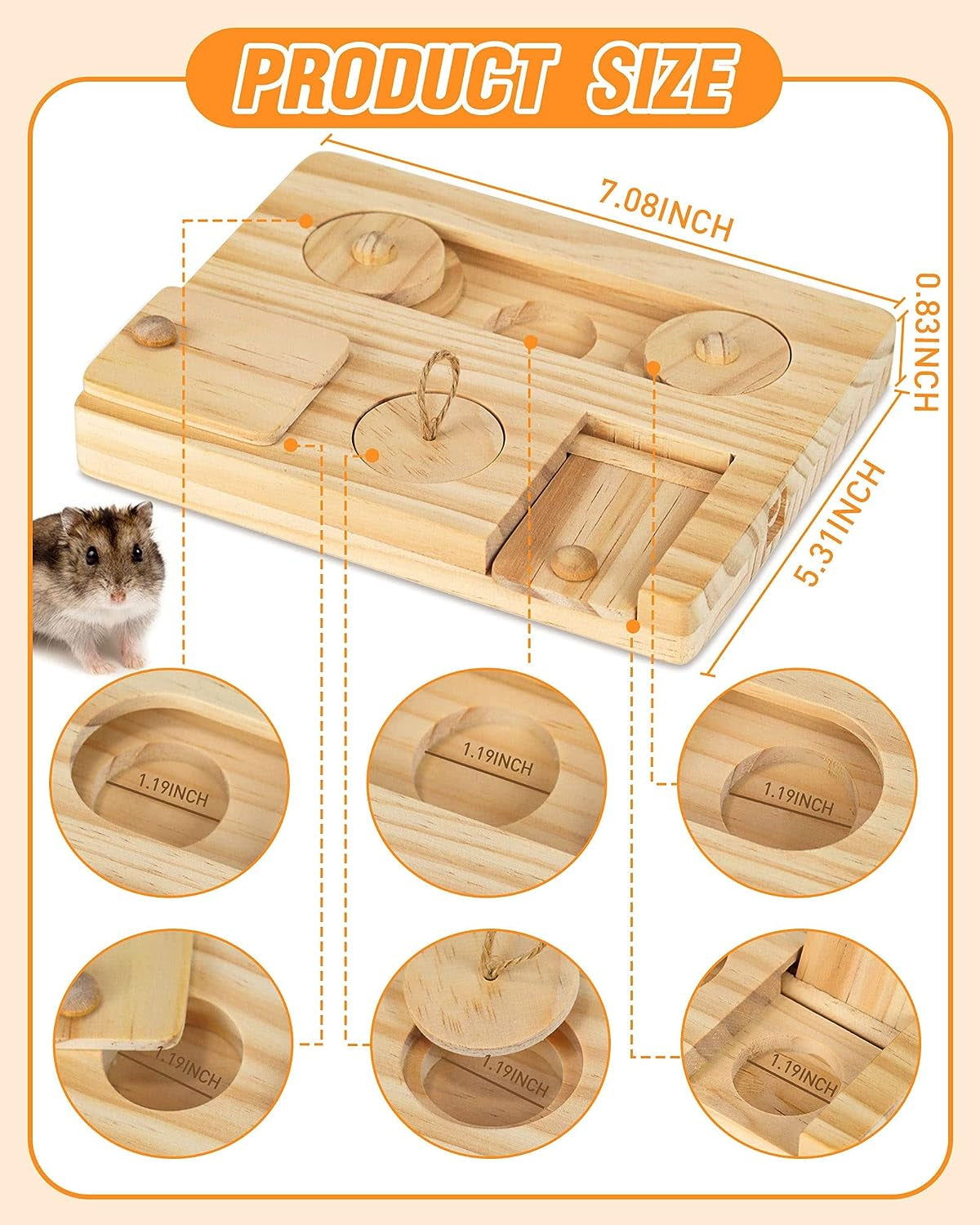 Guinea Pig Foraging Toys, 6 in 1 Hamsters Wooden Interactive Enrichment Toys, Tr
