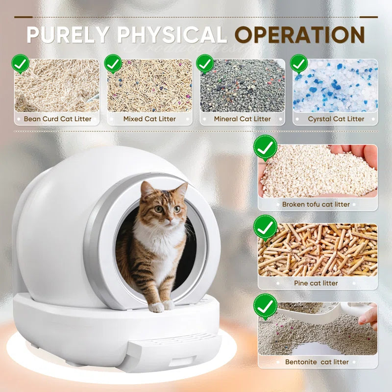 Automatic Self Cleaning Cat Litter Box with App Control Support Wifi Self Cleaning Auto Litter Box with Mat,White