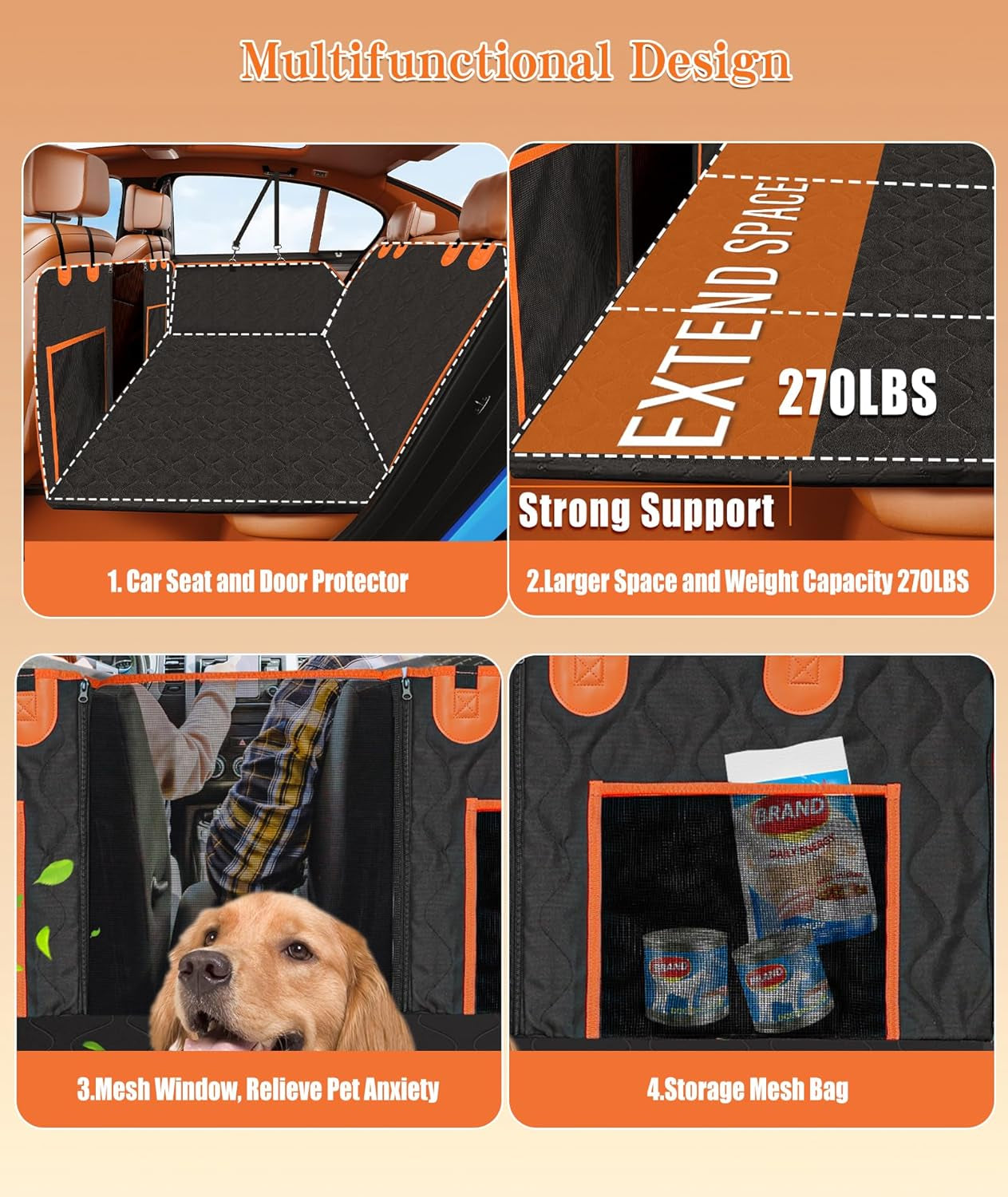 Back Seat Extender for Dogs, Dog Car Seat Cover for Back Seat with Waterproof Ha