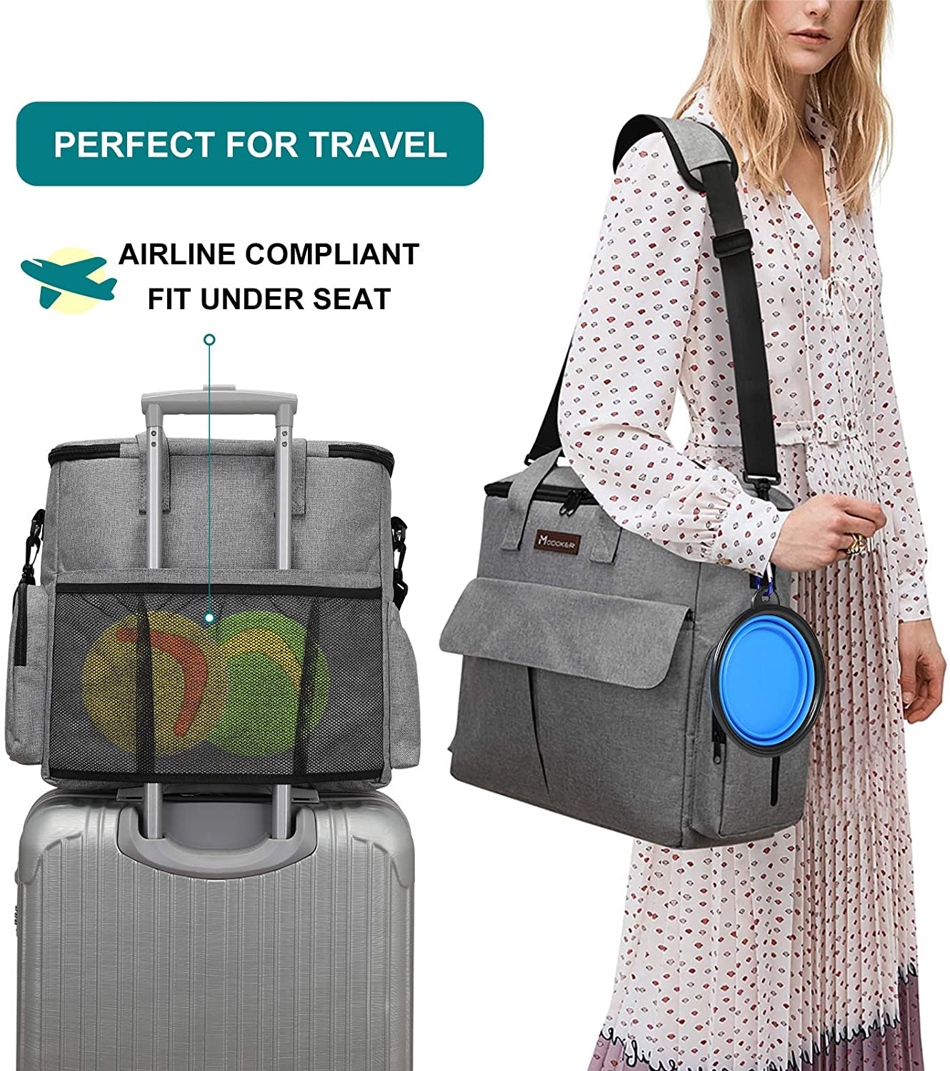 Dog Travel Bag, Weekend Pet Travel Set for Dog and Cat, Airline Approved Tote Or