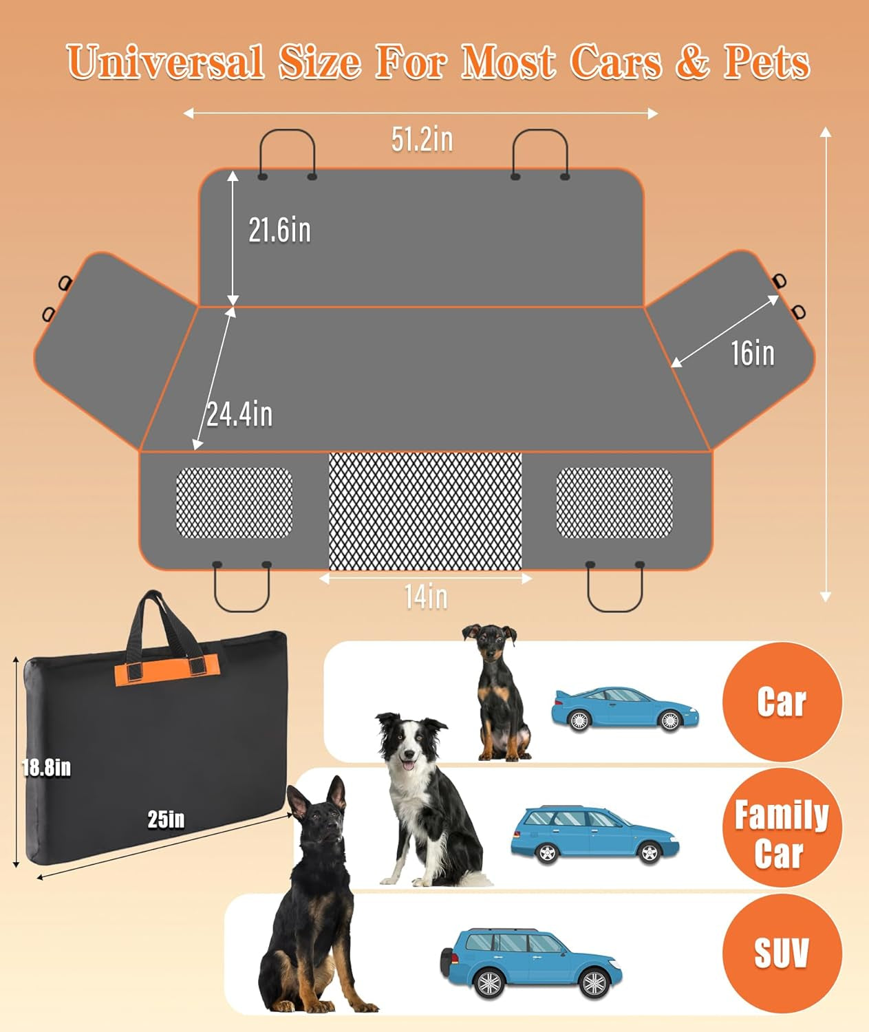 Back Seat Extender for Dogs, Dog Car Seat Cover for Back Seat with Waterproof Ha