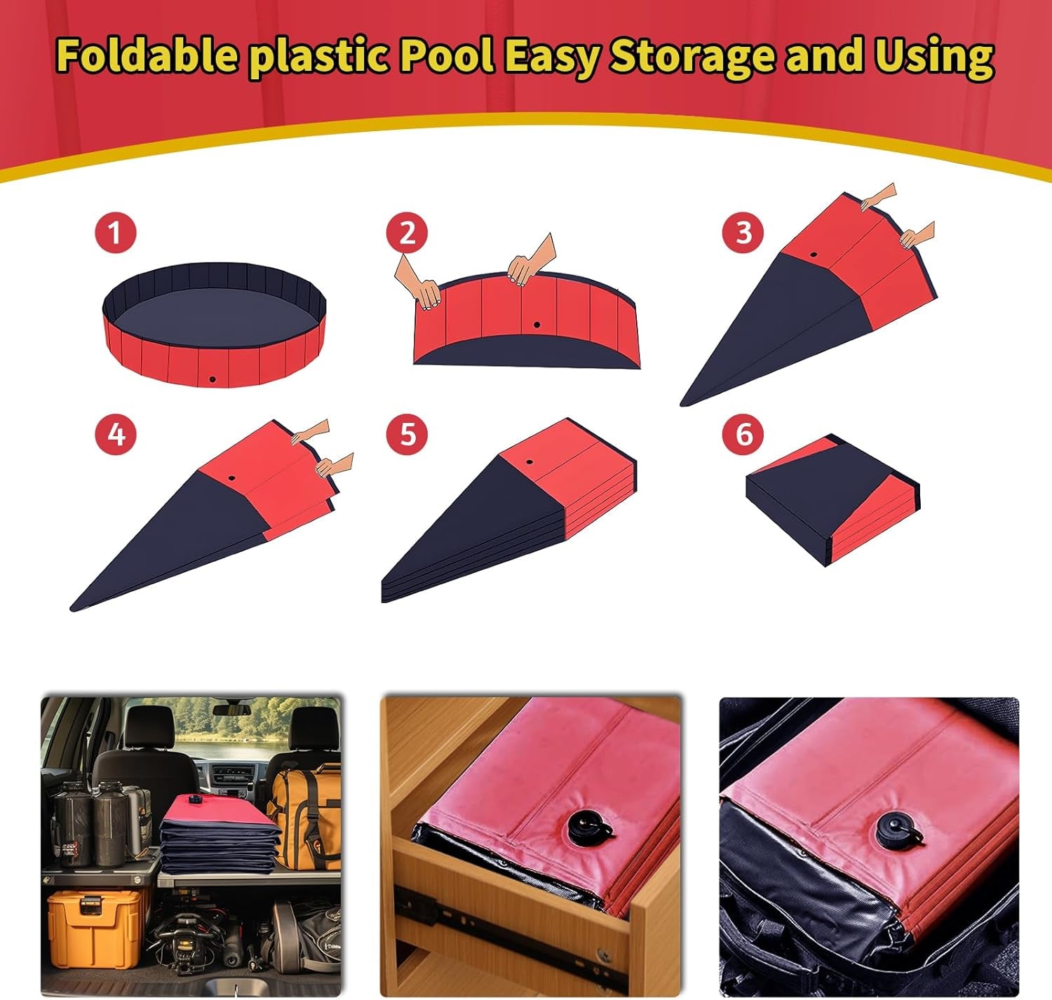 Foldable Dog Pool, 39" X 12" Kiddie Pool with Hard Plastic, Non-Slip Dog Bath Tu