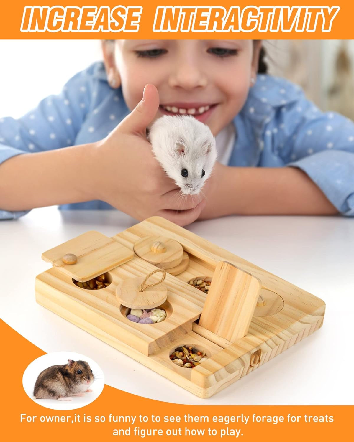Guinea Pig Foraging Toys, 6 in 1 Hamsters Wooden Interactive Enrichment Toys, Tr