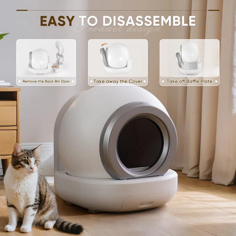 Automatic Self Cleaning Cat Litter Box with App Control Support Wifi Self Cleaning Auto Litter Box with Mat,White