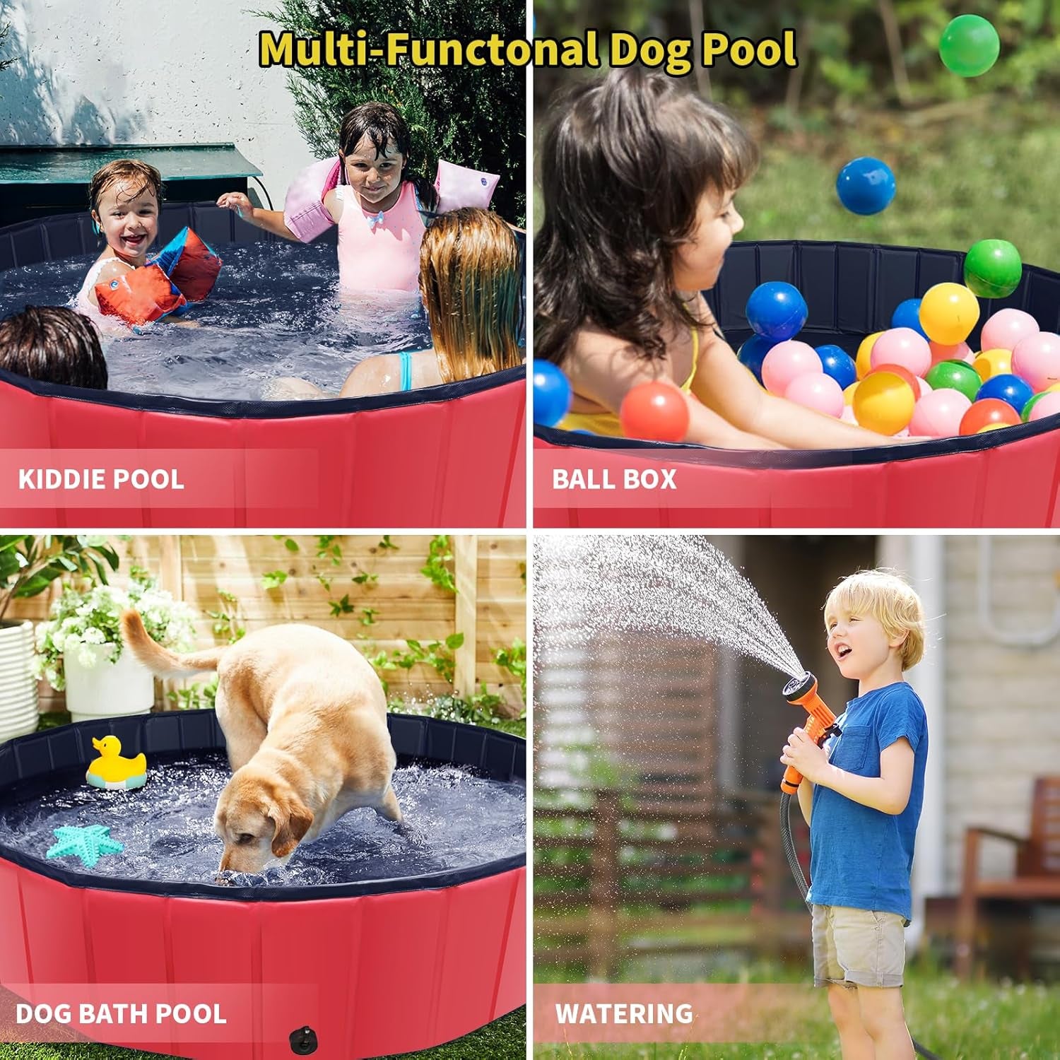 Foldable Dog Pool, 39" X 12" Kiddie Pool with Hard Plastic, Non-Slip Dog Bath Tu