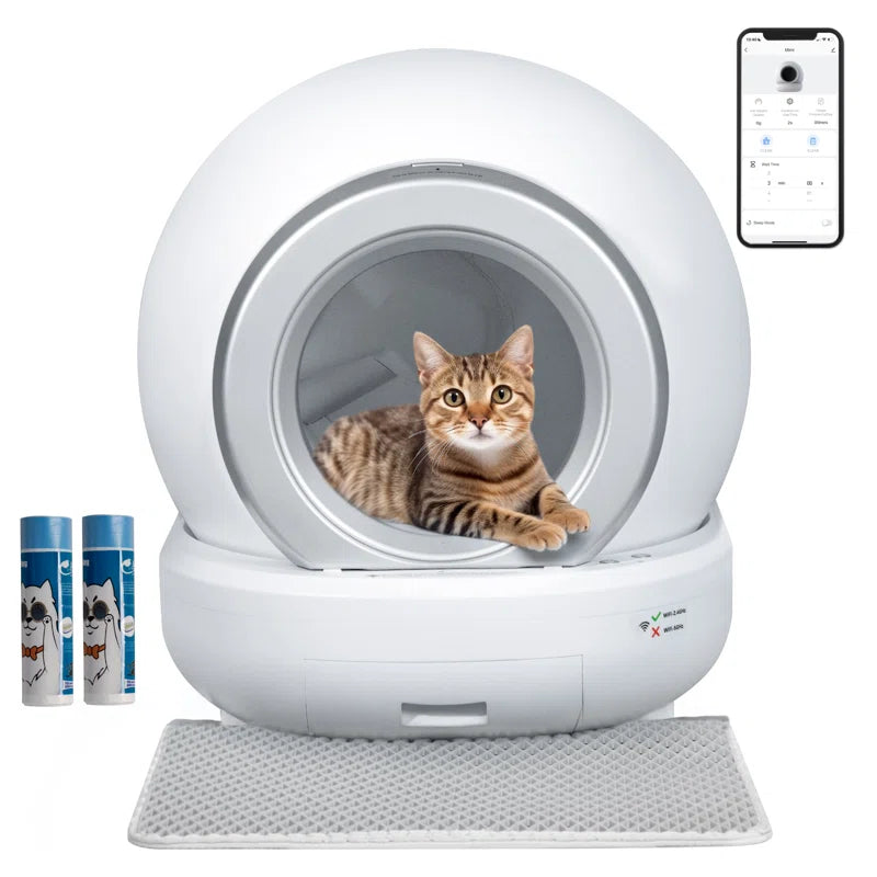 Automatic Self Cleaning Cat Litter Box with App Control Support Wifi Self Cleaning Auto Litter Box with Mat,White