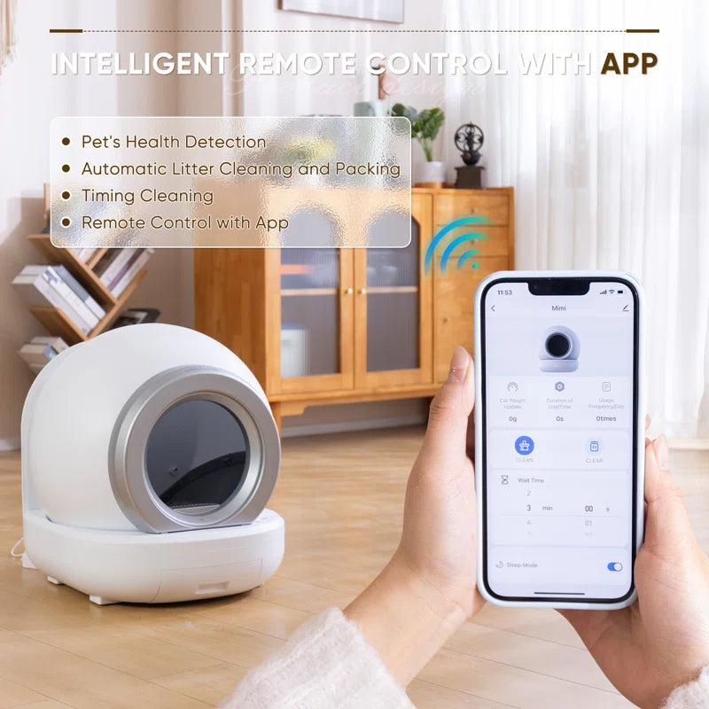Automatic Self Cleaning Cat Litter Box with App Control Support Wifi Self Cleaning Auto Litter Box with Mat,White